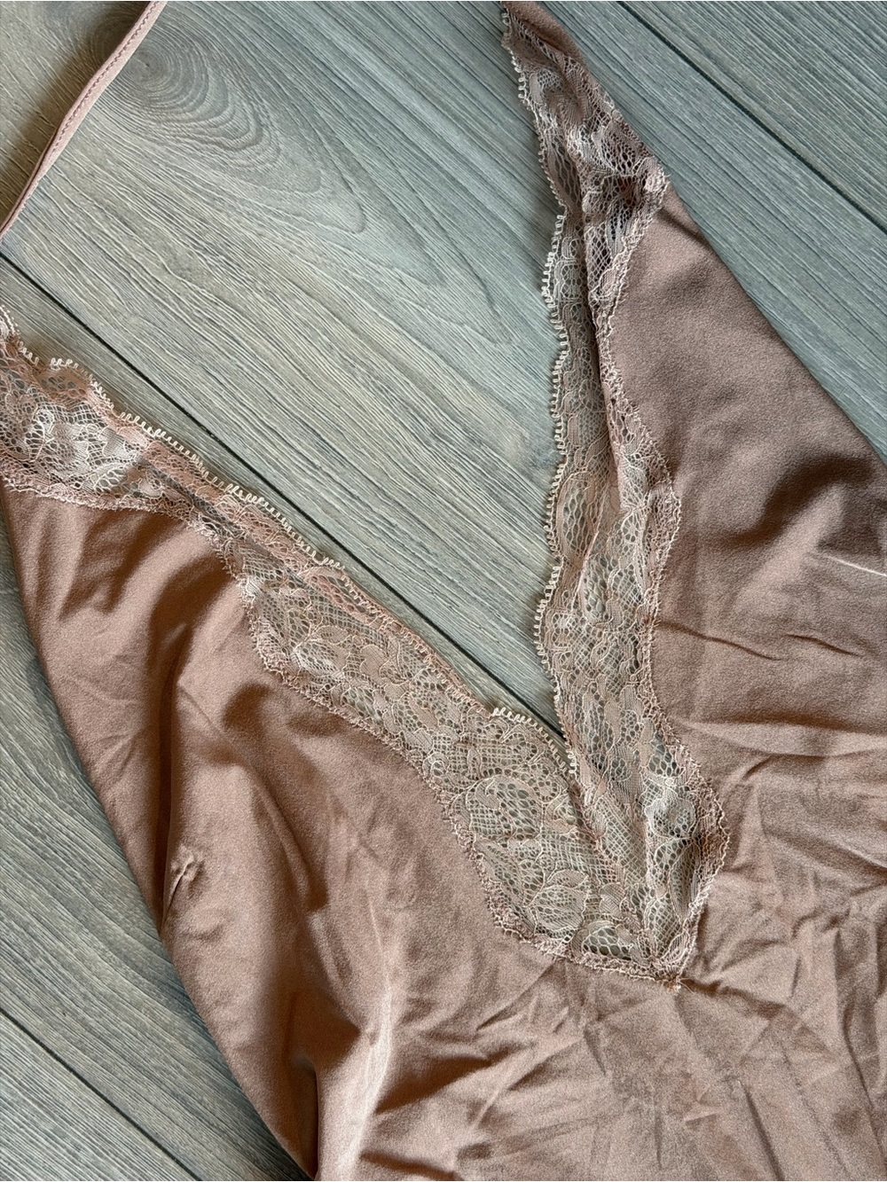 Lace Trim Satin halter bodysuit in Dusty Rose